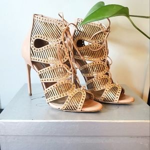 Brian Atwood Lace-Up Leather Stiletto Heels Pink Sz 6